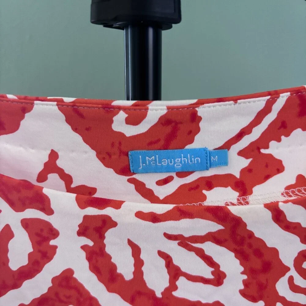 J. MCLAUGHIN Mega Swirl Women's M Rose Orange 3/4 Sleeve Side Ruched Resort Wear - Picture 3 of 7